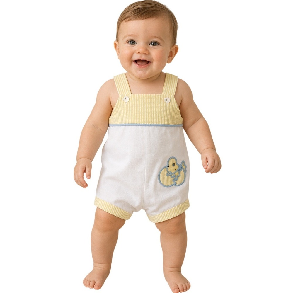 Buster Brown Sunsuit Kids 3/6M White Yellow NWT Vintage Seersucker Chick Romper